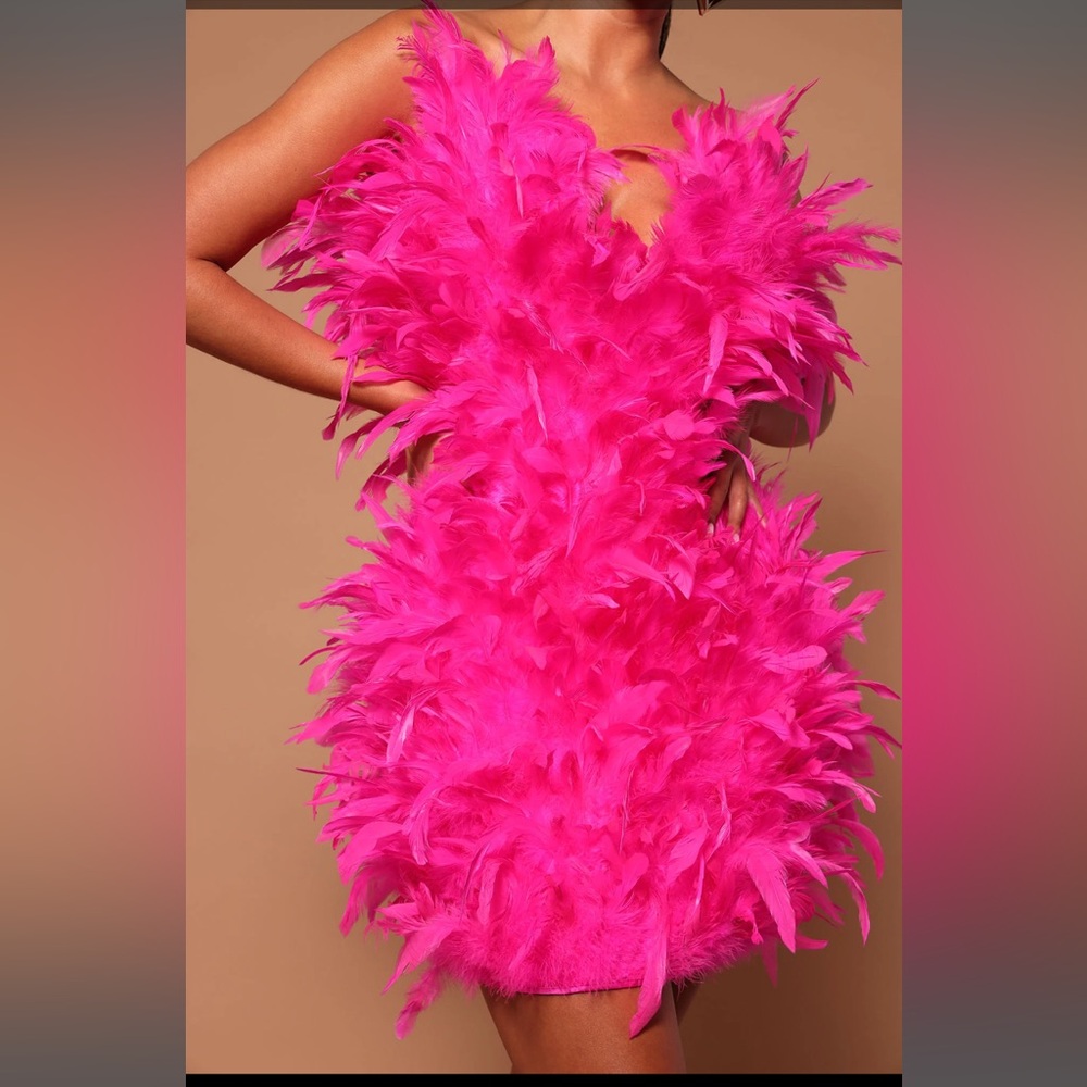 Fuchsia Feather Mini Dress